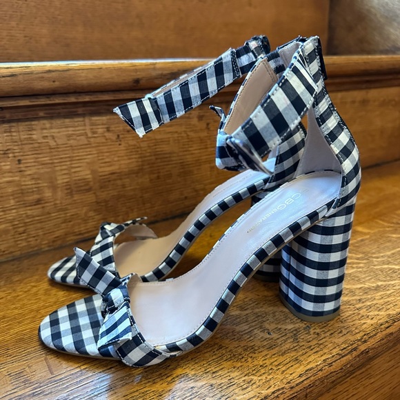 BCBG Faedra 8.5 Navy White Gingham Check Shoes Heels Sandals WORN ONCE! - Picture 4 of 10
